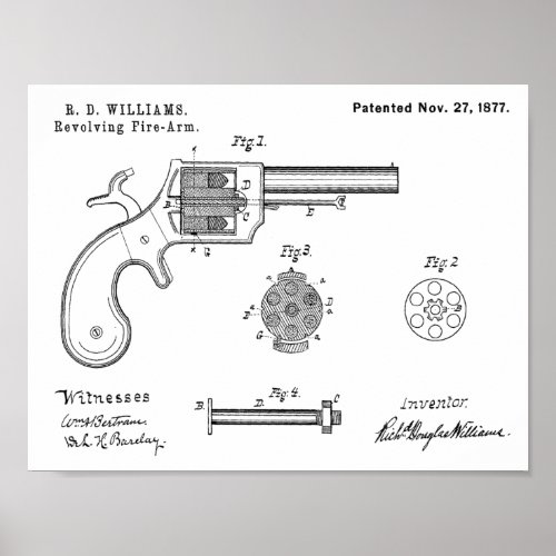 1877 Gun Revolver Patent Art Drawing Print