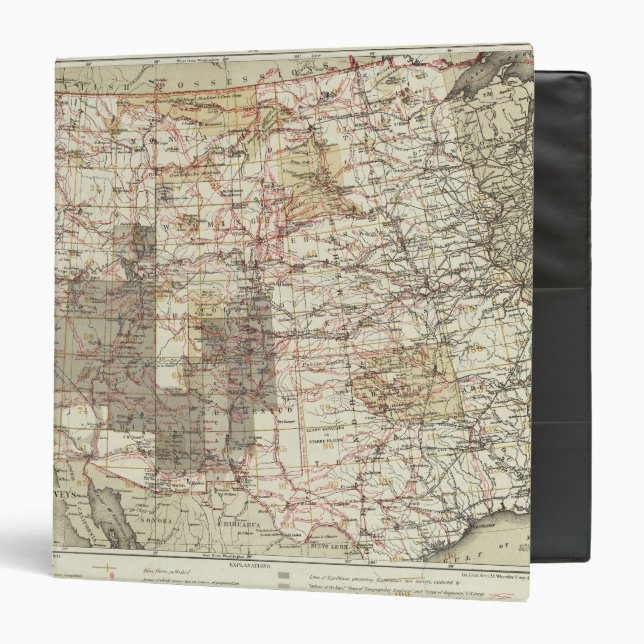1878 Progress Map of The US Geographical Surveys 3 Ring Binder (Front/Inside)