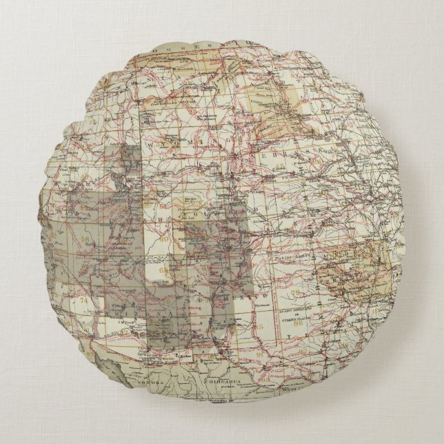 1878 Progress Map of The US Geographical Surveys Round Pillow (Front)