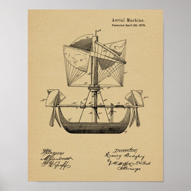 1879 Airship Boat Airplane Patent Drawing Print (Front)