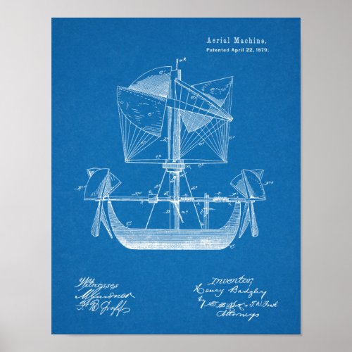 1879 Airship Boat Airplane Patent Drawing Print