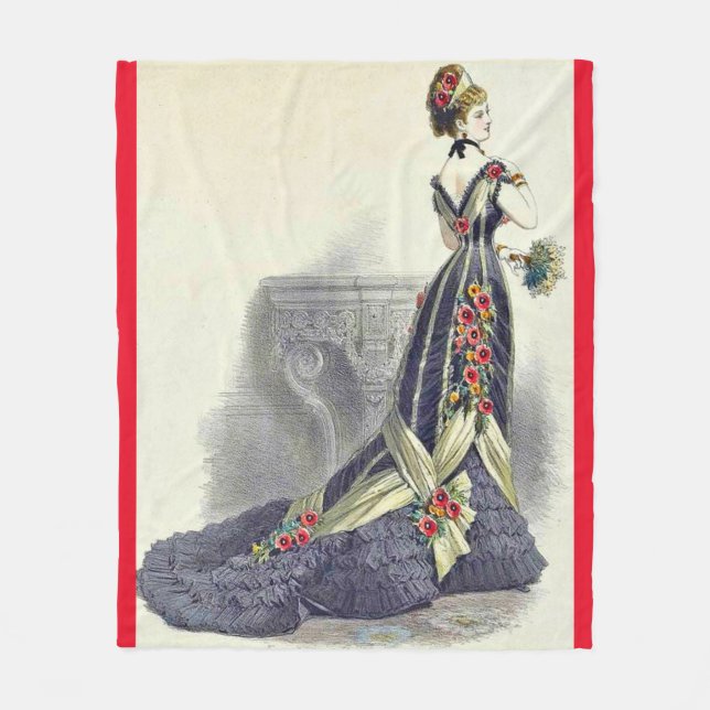  1879 ball gown fashion print  fleece blanket (Front)