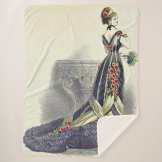 1879 ball gown fashion print sherpa blanket