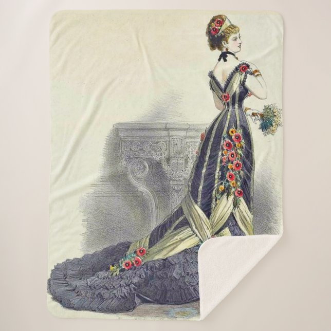 1879 ball gown fashion print  sherpa blanket (Front)