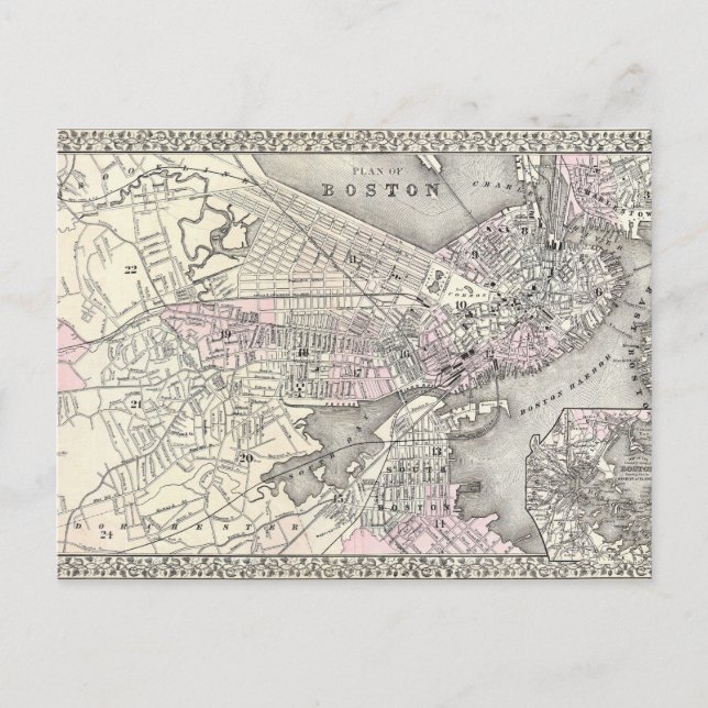 1879 Boston Map Postcard (Front)