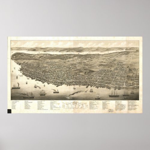 1879 Halifax Nova Scotia Birds Eye Panoramic Map Poster