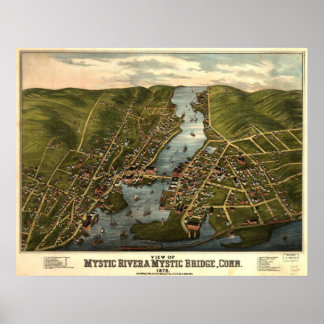 1879 Mystic River & Bridge CT Panoramic Map Poster