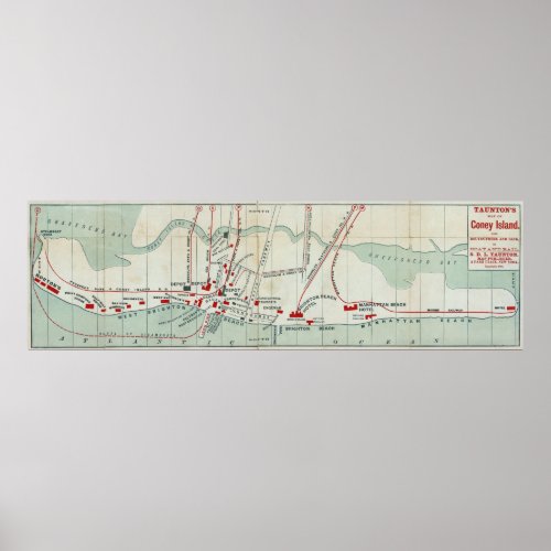 1879 TAUNTON CONEY ISLAND HAND_DRAWN MAP POSTER