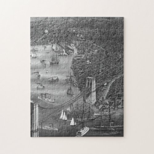 1879 Vintage Brooklyn Map Puzzle in Black  White