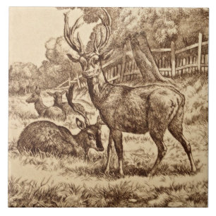 1879 William Wise Animal Series Deer Tile Repro