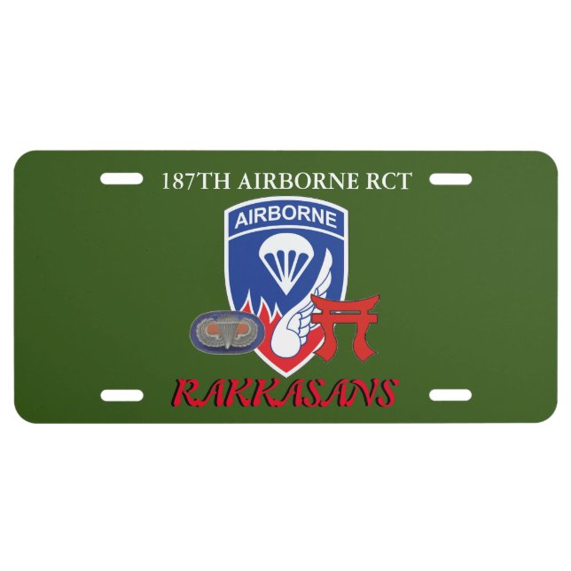 187TH AIRBORNE RCT RAKKASANS  LICENSE PLATE (Front)