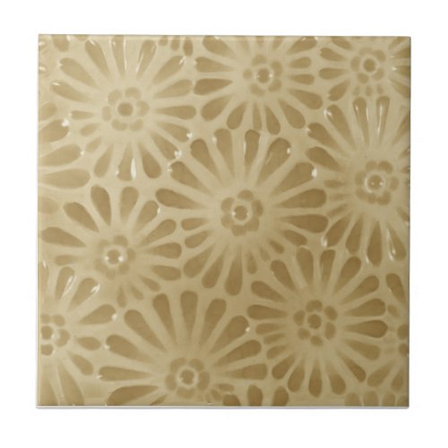1880 JG Low Design Beige Floral Repro Faux Relief Ceramic Tile
