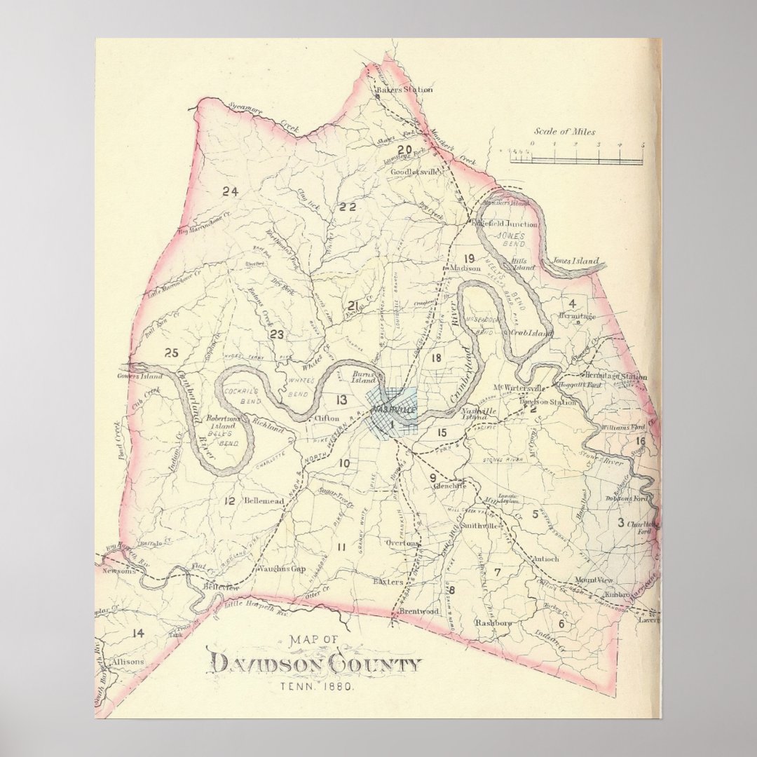 1880 Map of Davidson County Tennessee Poster Zazzle