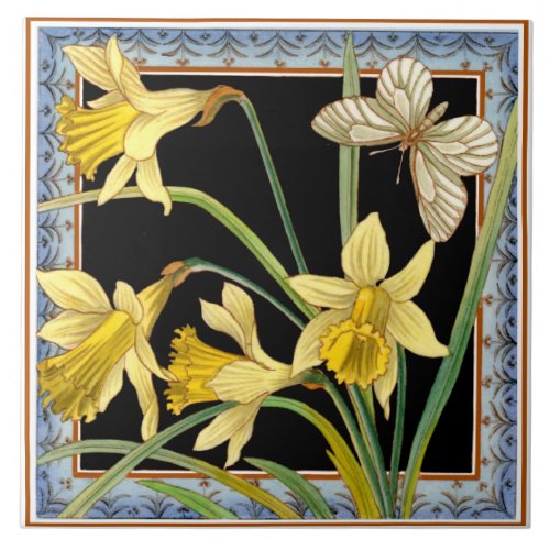 1880 Maw  Co Transferware Victorian Daffodil Tile