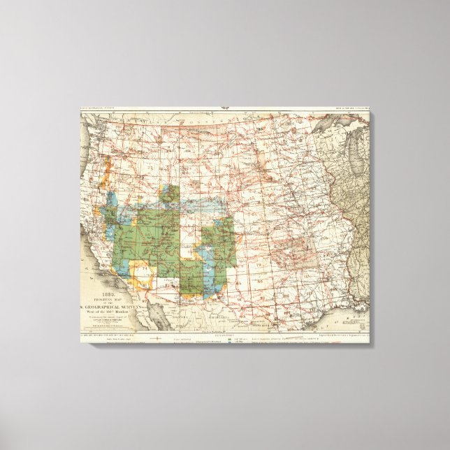 1880 Progress Map of The US Geographical Surveys Canvas Print (Front)