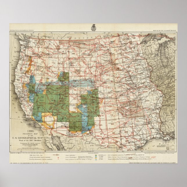 1880 Progress Map of The US Geographical Surveys Poster (Front)