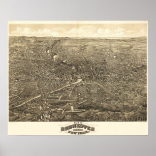 1880 Rochester, NY Birds Eye View Panoramic Map Poster