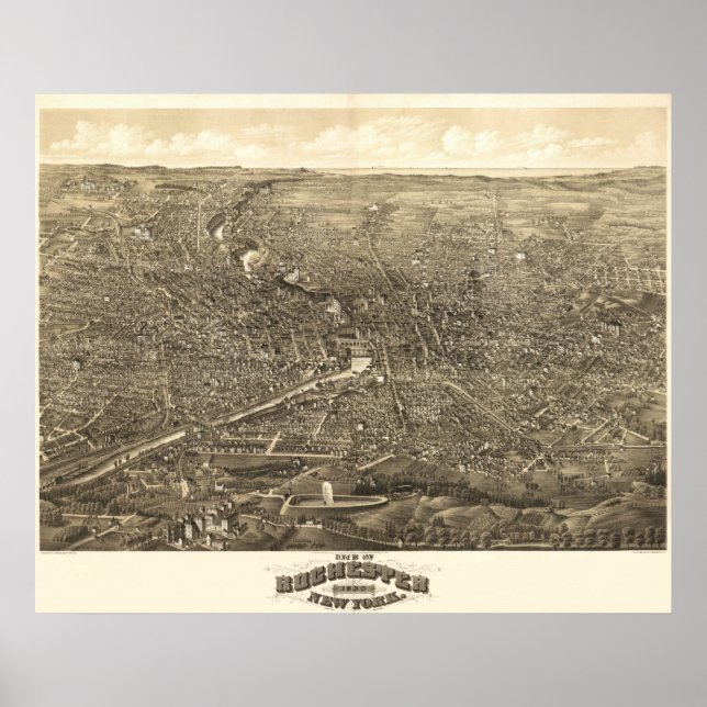 1880 Rochester, NY Birds Eye View Panoramic Map Poster (Front)