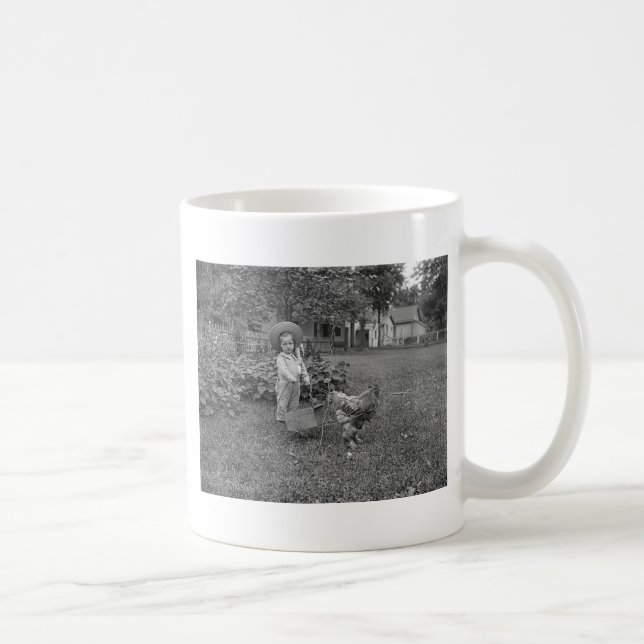 1880's Adorable Girl and Rooster Cart in Garden Coffee Mug (Right)