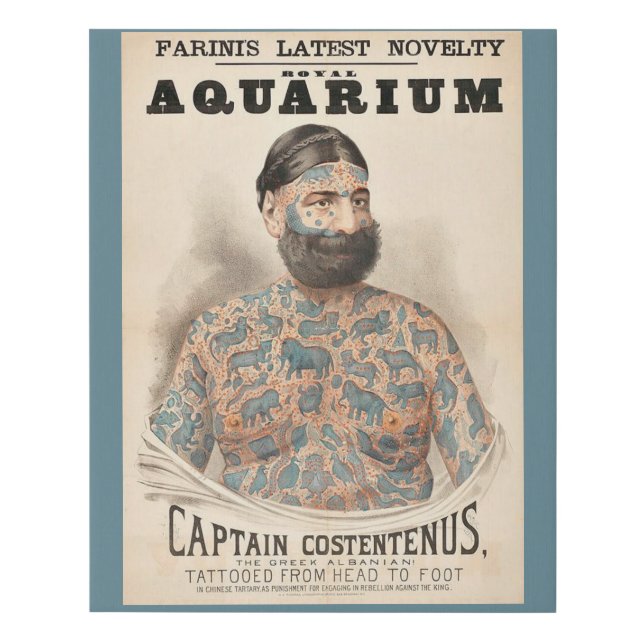 1880s Captain Costentenus tattooed man Faux Canvas Print (Front)
