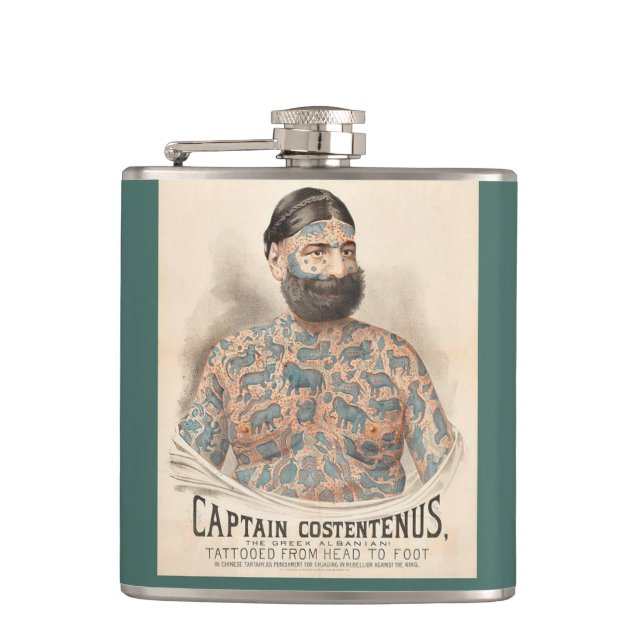 1880s Captain Costentenus tattooed man Flask (Front)