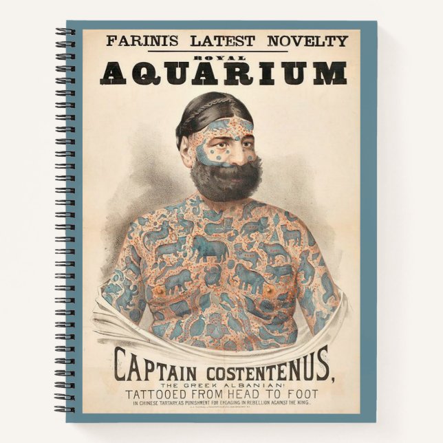 1880s Captain Costentenus tattooed man Notebook (Front)