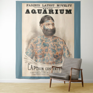 1880s Captain Costentenus tattooed man Tapestry
