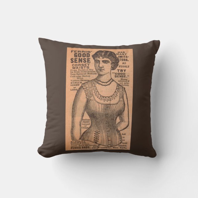 1880s Ferris Common Sense Corsets ad print Throw Pillow (Front)