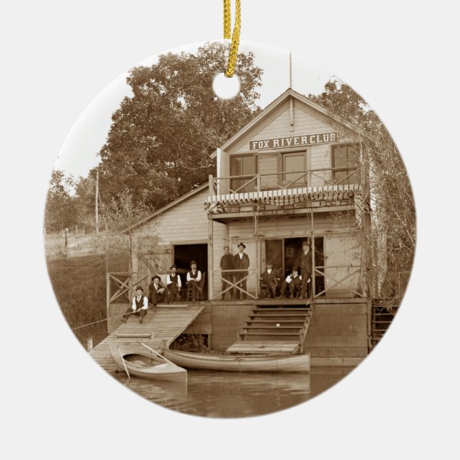 1880's Men Club Fox River Club Fishing Elgin Ceramic Ornament (Front)