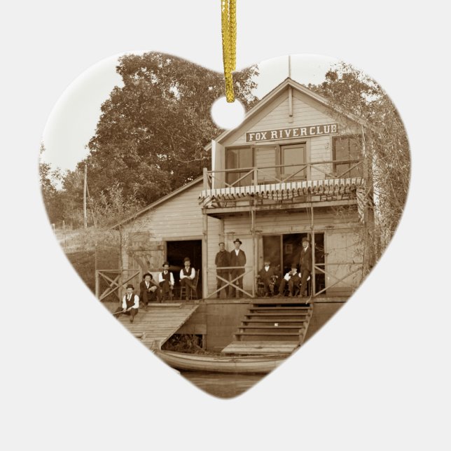 1880's Men Club Fox River Club Fishing Elgin Ceramic Ornament (Front)