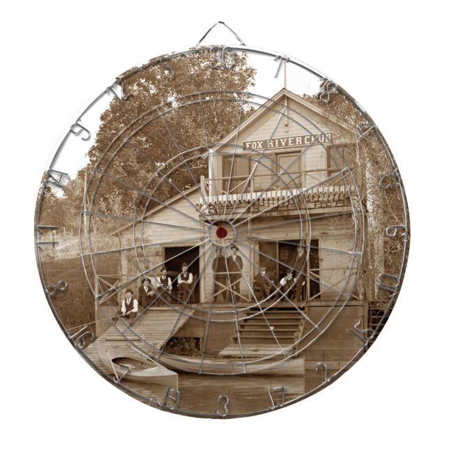 1880's Men Club Fox River Club Fishing Elgin Dart Board (Front)