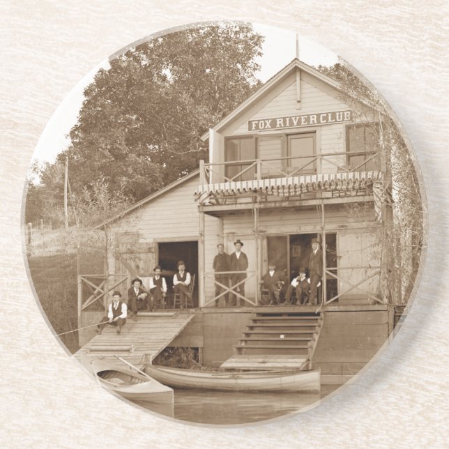1880's Men Club Fox River Club Fishing Elgin Drink Coaster (Front)