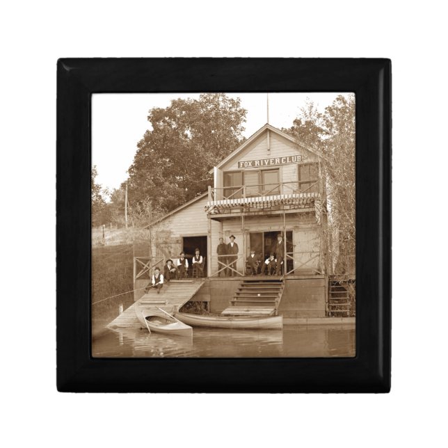 1880's Men Club Fox River Club Fishing Elgin Keepsake Box (Front)