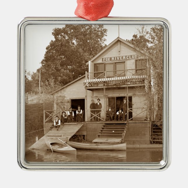 1880's Men Club Fox River Club Fishing Elgin Metal Ornament (Front)
