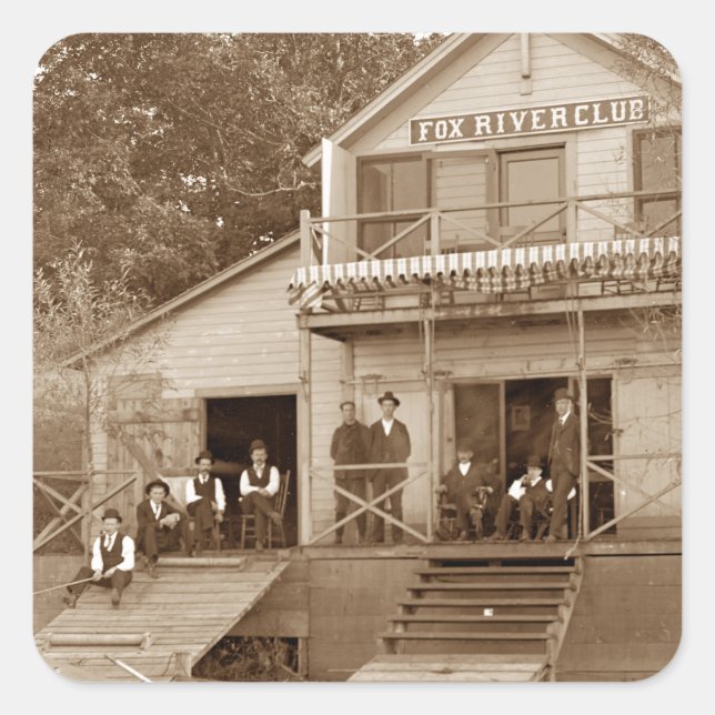 1880's Men Club Fox River Club Fishing Elgin Square Sticker (Front)