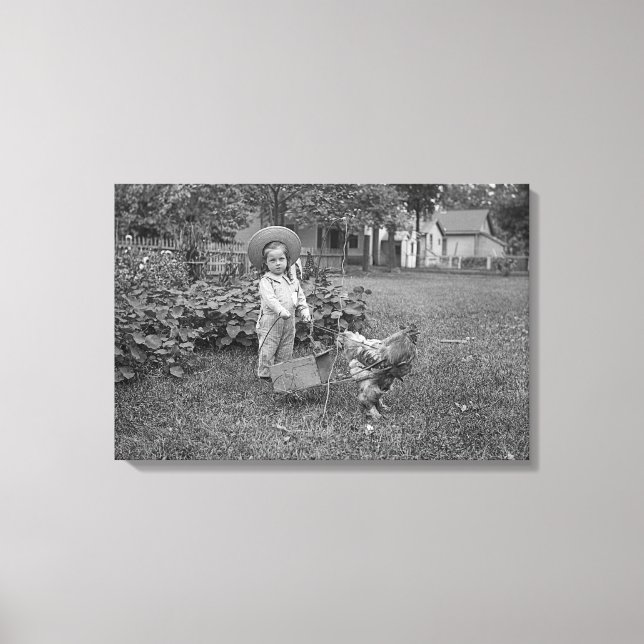 1880's Photograph Girl in Garden Rooster Cart Canvas Print (Front)