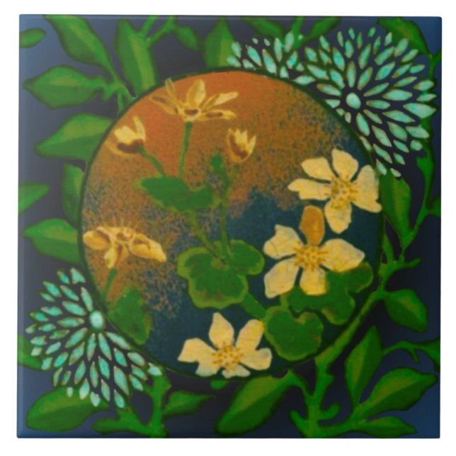 1880s Rare Wedgwood Barbotine Slip Painted Repro Ceramic Tile (Front)