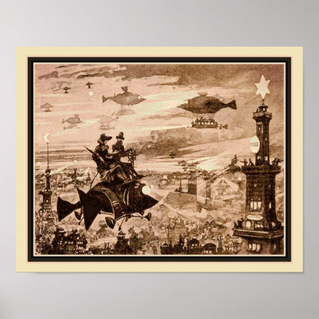 1880's Retro-futuristic Paris Illustration Poster (Front)