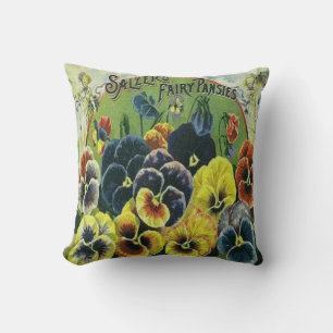 1880's Salzer Fairy Pansies Throw Pillow