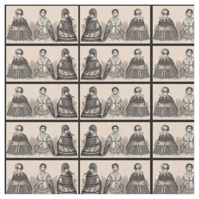 1880s Victorian shawls fashion print Fabric (Close Up)