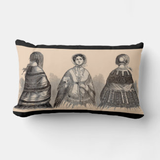 1880s Victorian shawls fashion print Lumbar Pillow
