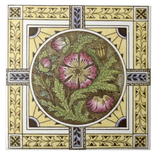 1880s Yellow Rose Multi Transferware Tile Repro