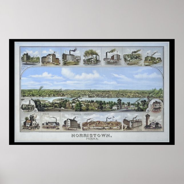 1881 Aerial Map Norristown PA Pennsylvania Poster (Front)