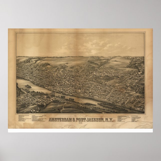 1881 Amsterdam & Port Jackson, NY Panoramic Map Poster (Front)