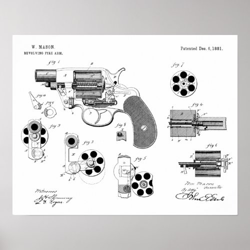 1881 Gun Revolver Patent Art Drawing Print