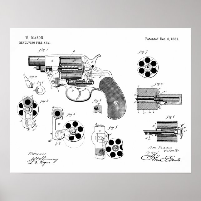 1881 Gun Revolver Patent Art Drawing Print (Front)