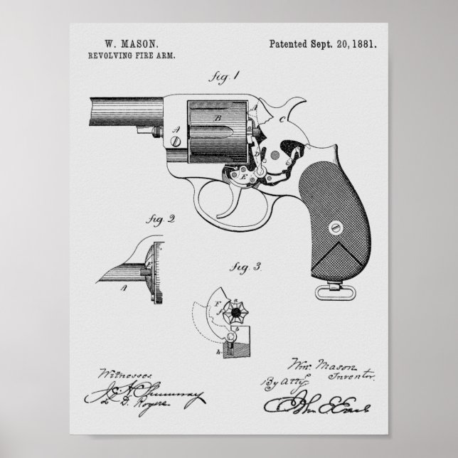 1881 Gun Revolver Patent Art Drawing Print (Front)