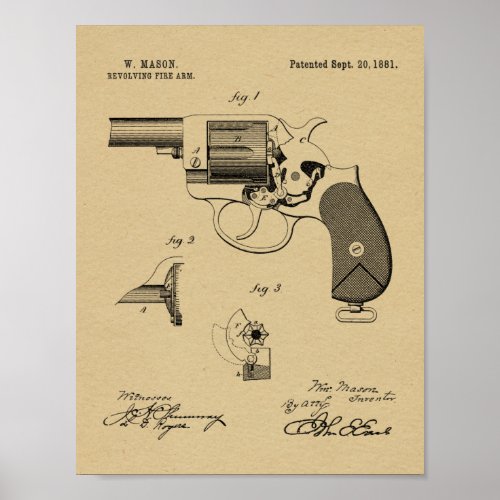 1881 Gun Revolver Patent Art Drawing Print