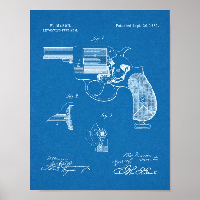 1881 Gun Revolver Patent Art Drawing Print (Front)