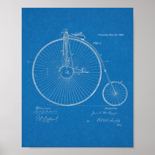 1881 High Wheeler Bicycle Design Patent Art Print